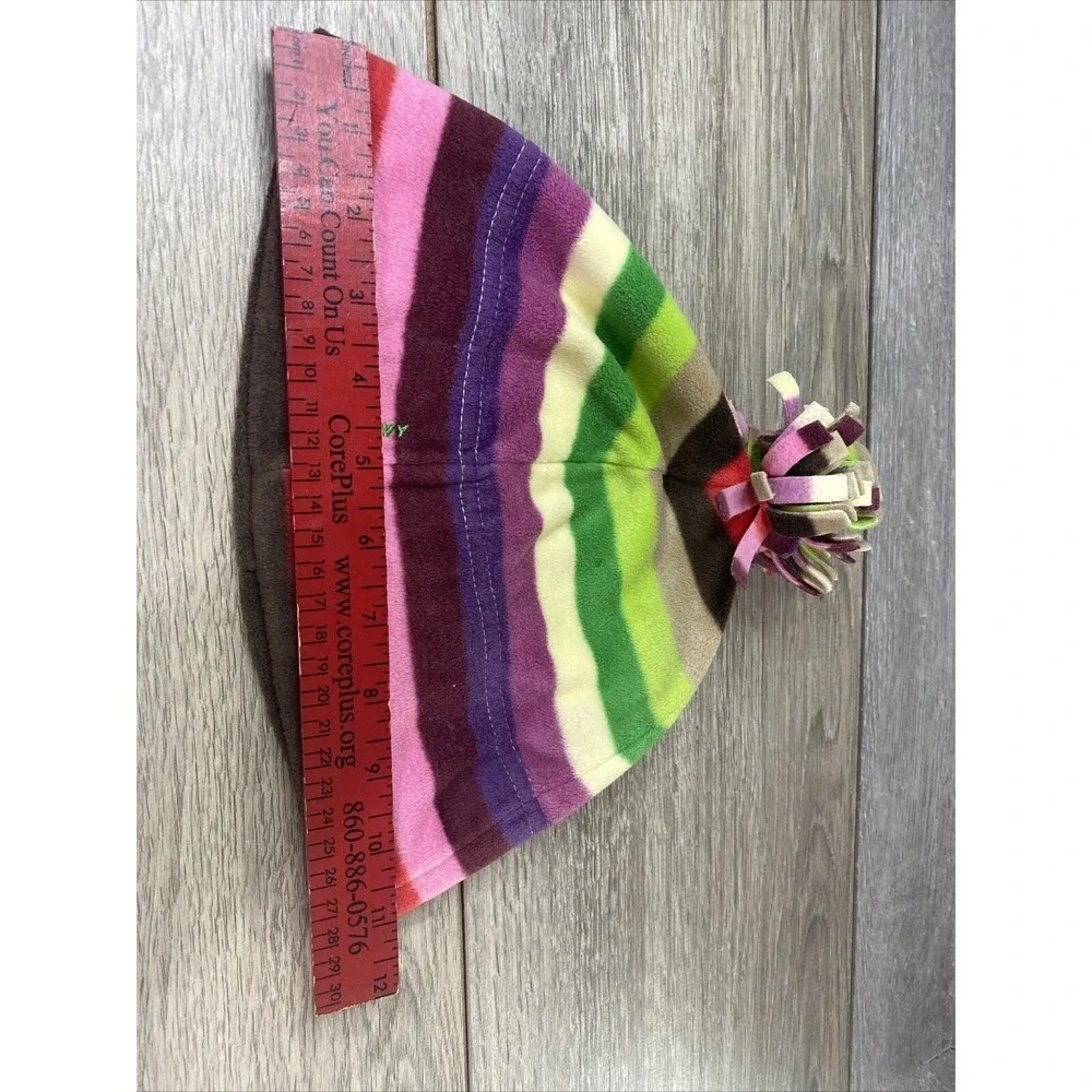 Old Navy‎ Stripe Fleece Beanie Hat OS Multicolor Excellent Pom Pom Winter Logo